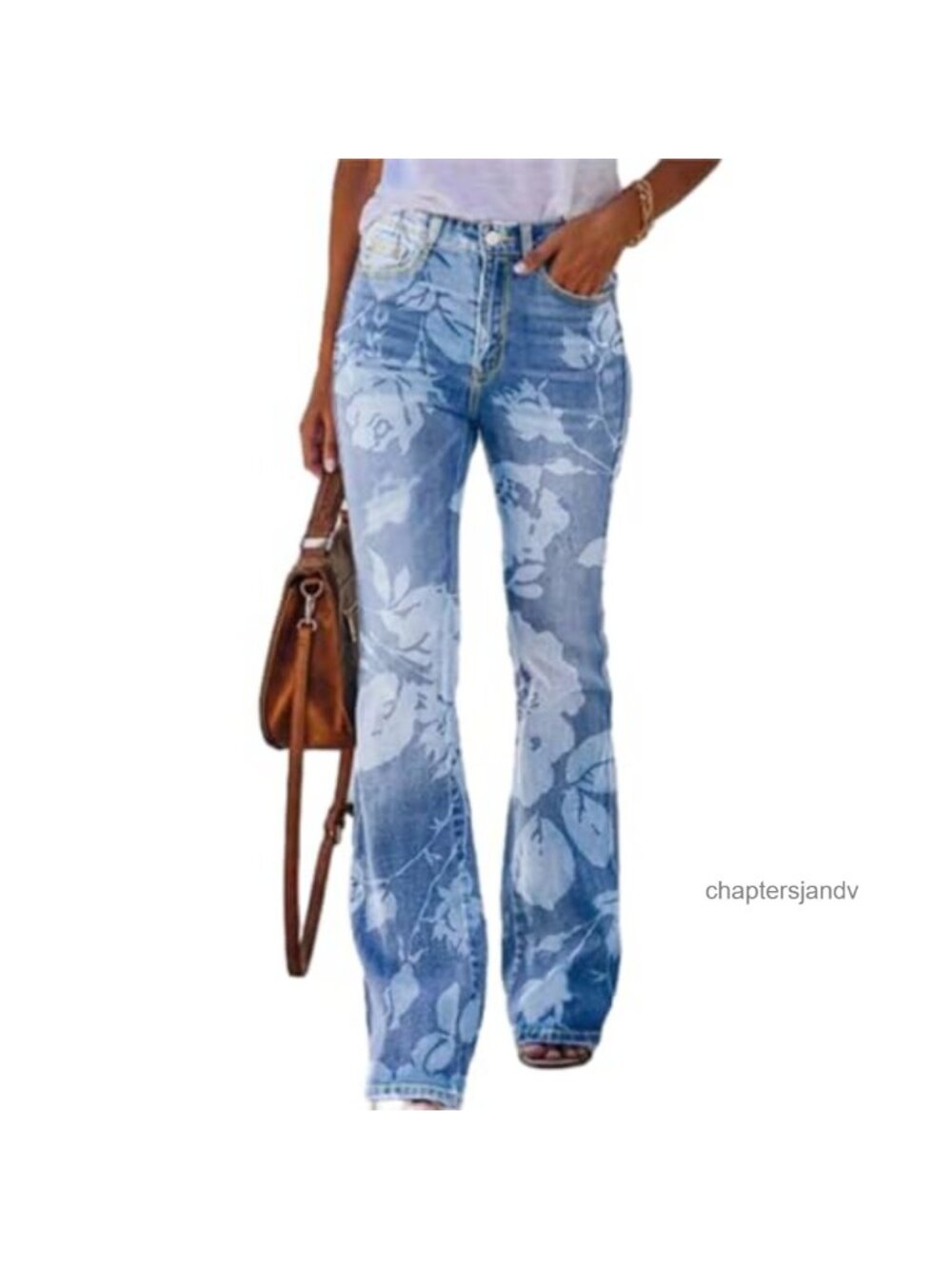 Floral Embroidered Bootcut Jeans Mid Rise Stretch Women's Denim